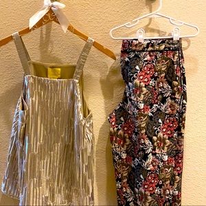 NWT Anthropologie Floral Gold Foil Trouser Pant